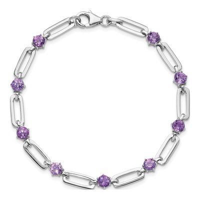 Sterling Silver Amethyst Paperclip Bracelet – view 5