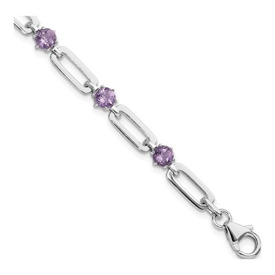 Sterling Silver Amethyst Paperclip Bracelet