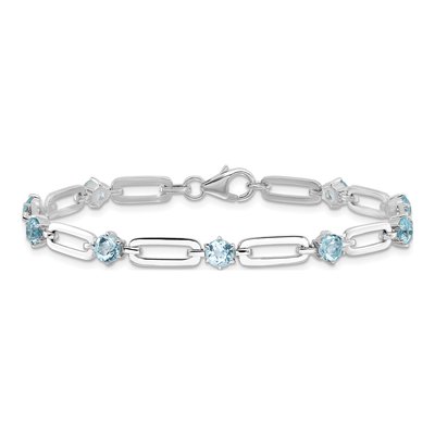 Sterling Silver Swiss Blue Topaz Paperclip Bracelet – view 4