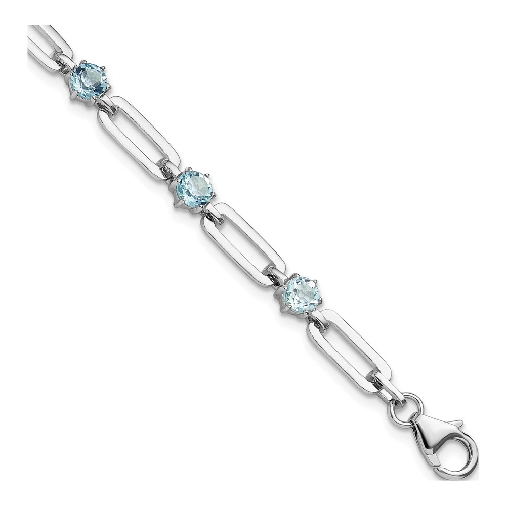 Sterling Silver Swiss Blue Topaz Paperclip Bracelet