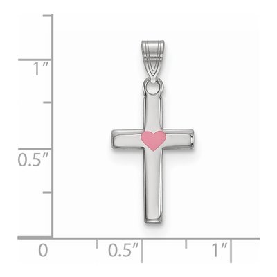 Sterling Silver Pink Enamel Heart Cross Charm – view 4