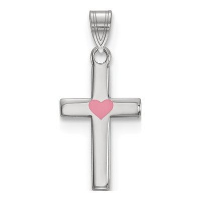 Sterling Silver Pink Enamel Heart Cross Charm