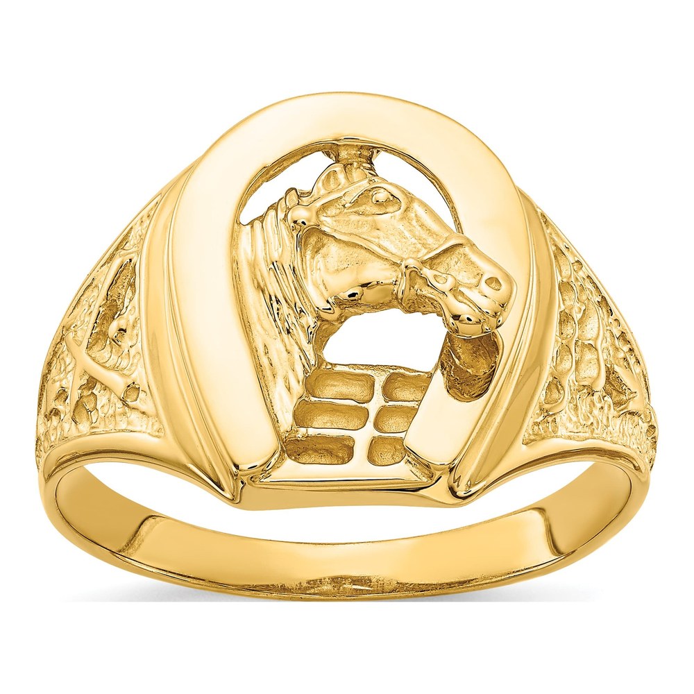 Ib Goodman 14K Polished Horseshoe With Horse In Center Mens Ring