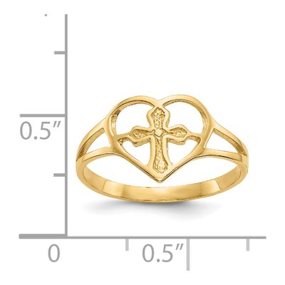 14K Yellow Gold Cross Heart Ring – view 4