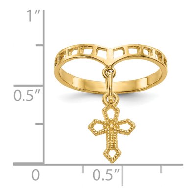 14K Yellow Gold Cross Dangle Ring – view 4