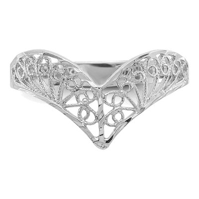 14K White Gold Diamond-Cut Filigree V-Ring – view 3