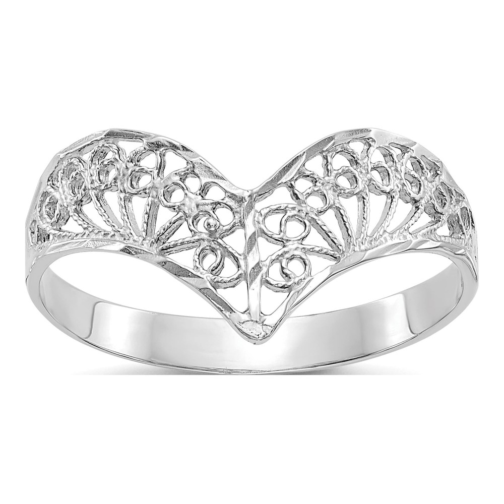 14K White Gold Diamond-Cut Filigree V-Ring