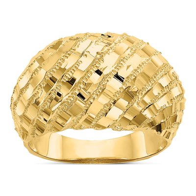 14K Yellow Gold Diamond-Cut Dome Ring
