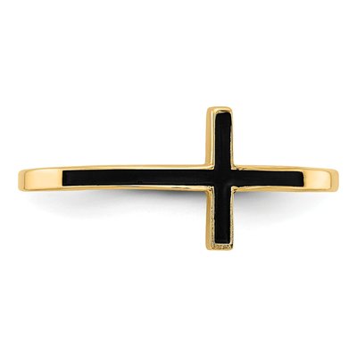 14K Yellow Gold Antiqued Sideways Cross Ring – view 4