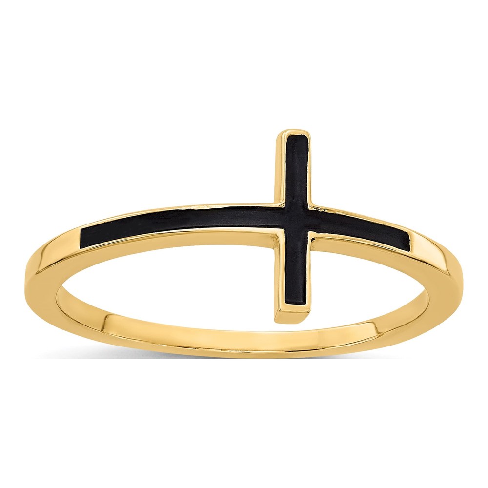 14K Yellow Gold Antiqued Sideways Cross Ring
