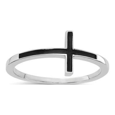 14K White Gold Antiqued Sideways Cross Ring