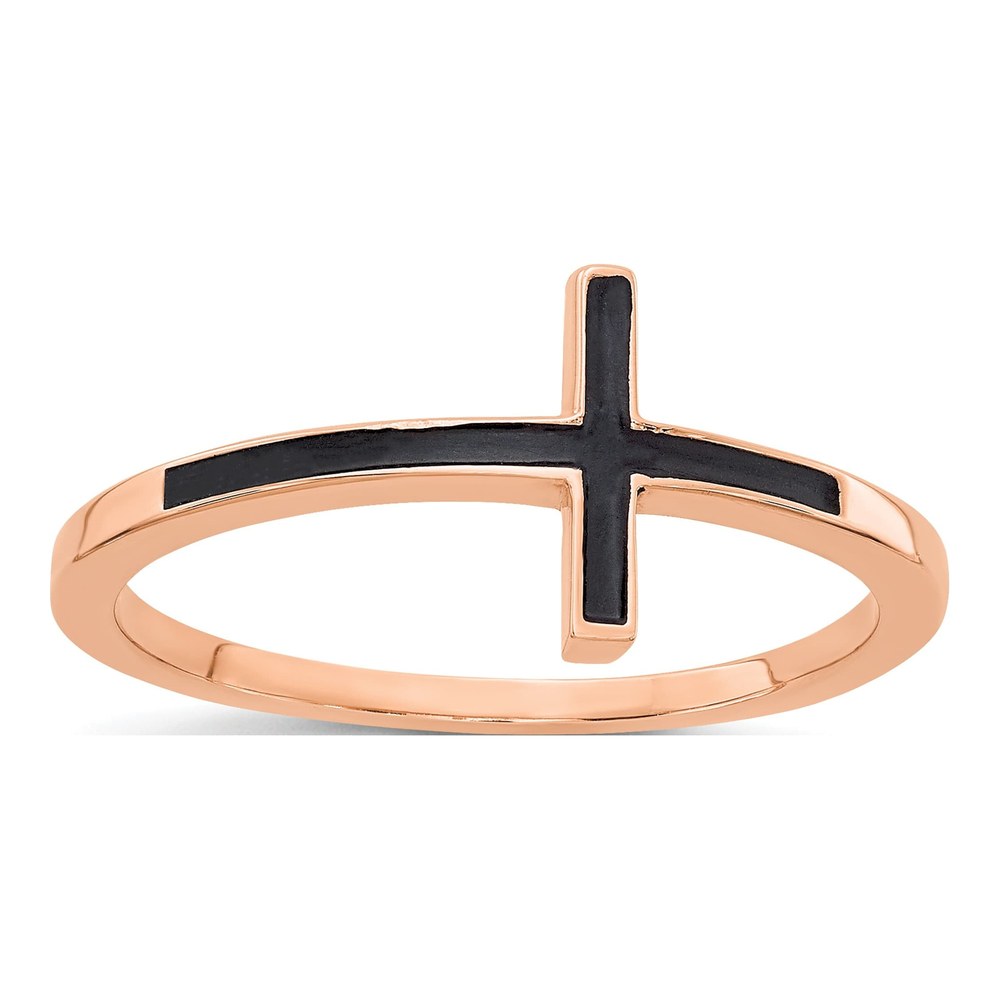 14K Rose Gold Sideways Cross Ring