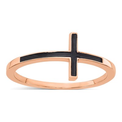 14K Rose Gold Sideways Cross Ring