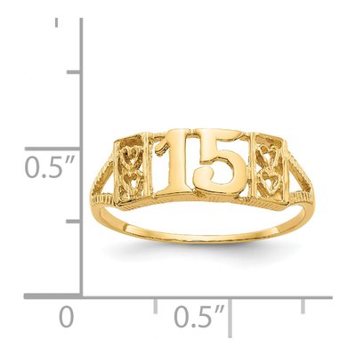 14K Yellow Gold Quinceanera 15-Hearts Ring – view 4