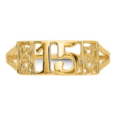 14K Yellow Gold Quinceanera 15-Hearts Ring – view 6