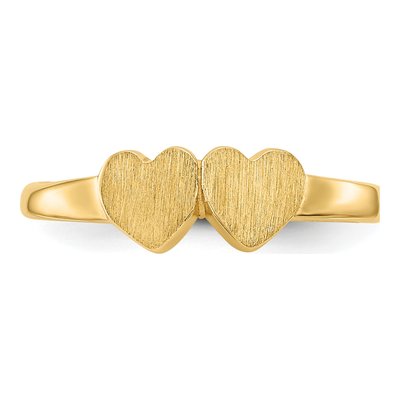14K Yellow Gold Kids' Double Heart Signet Ring – view 6