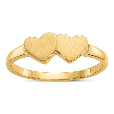 14K Yellow Gold Double Heart Signet Ring