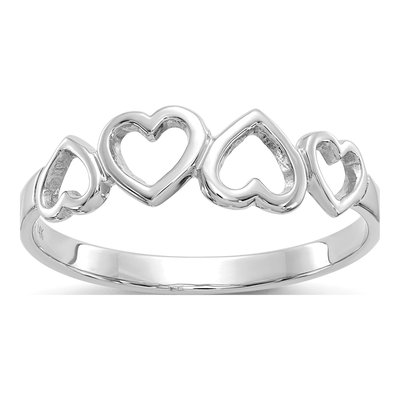 14K White Gold Hearts Ring