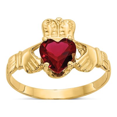 14K Yellow Gold January CZ Claddagh Birthstone Ring