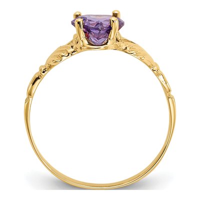 14K Yellow Gold February CZ Claddagh Ring – view 2