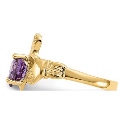 14K Yellow Gold February CZ Claddagh Ring – view 4
