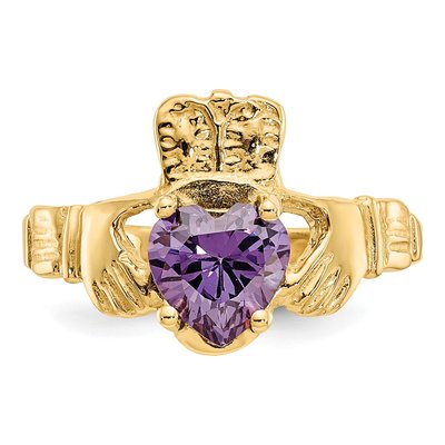 14K Yellow Gold February CZ Claddagh Ring – view 5