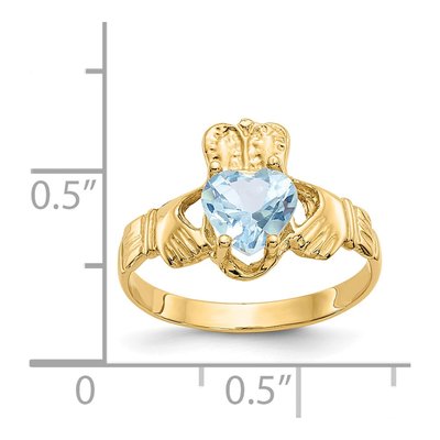 14K Yellow Gold March CZ Claddagh Birthstone Ring – view 3