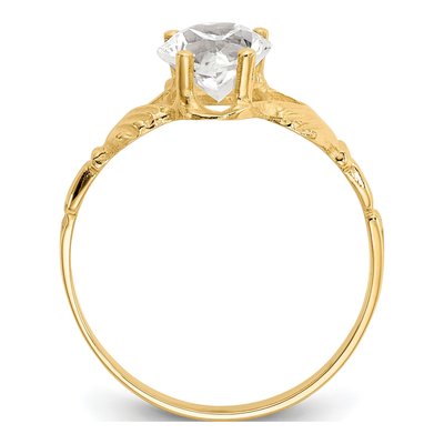 14K Yellow Gold April CZ Claddagh Heart Ring – view 2