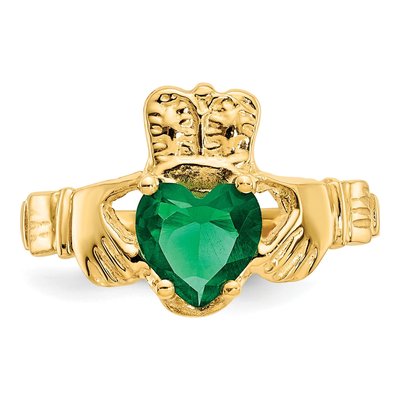 14K Yellow Gold May CZ Claddagh Birthstone Ring – view 5