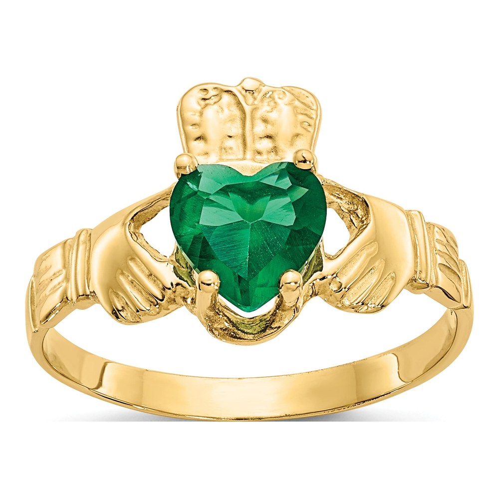 14K Yellow Gold May CZ Claddagh Birthstone Ring