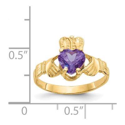 14K Yellow Gold June CZ Heart Claddagh Ring – view 3