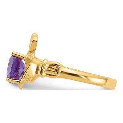 14K Yellow Gold June CZ Heart Claddagh Ring – view 4