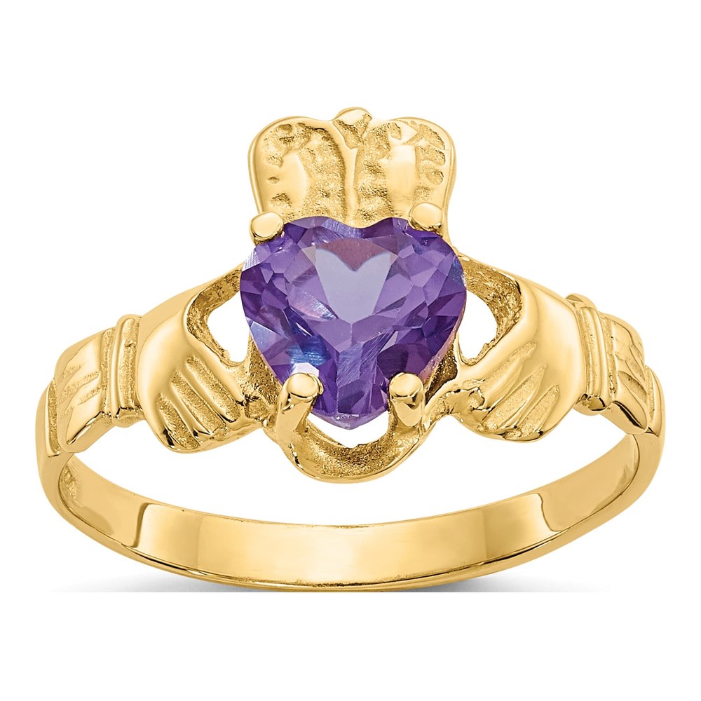 14K Yellow Gold June CZ Heart Claddagh Ring