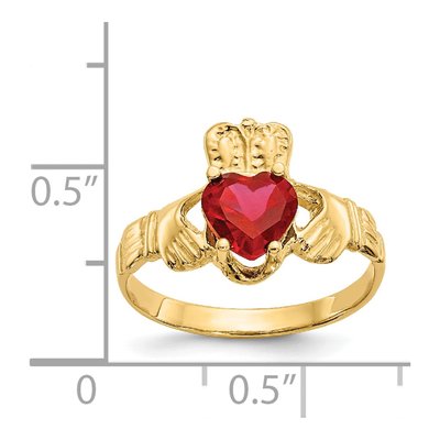 14K Yellow Gold July CZ Claddagh Birthstone Ring – view 3