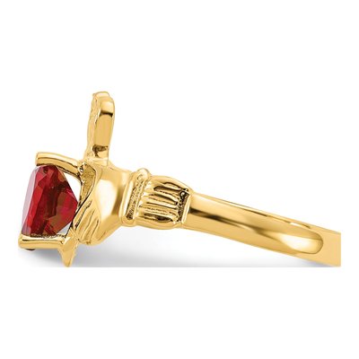 14K Yellow Gold July CZ Claddagh Birthstone Ring – view 4