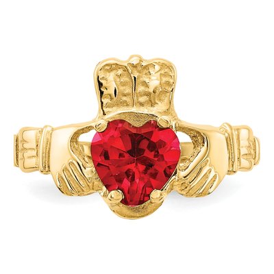 14K Yellow Gold July CZ Claddagh Birthstone Ring – view 5