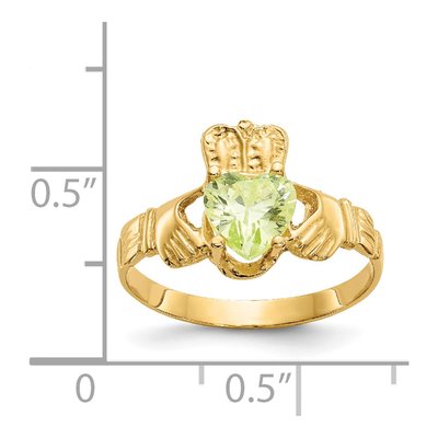 14K Yellow Gold August Birthstone Claddagh Ring – view 3