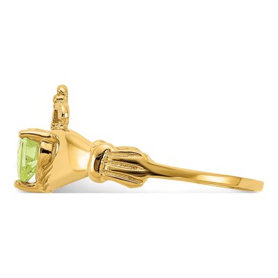14K Yellow Gold August Birthstone Claddagh Ring – view 4