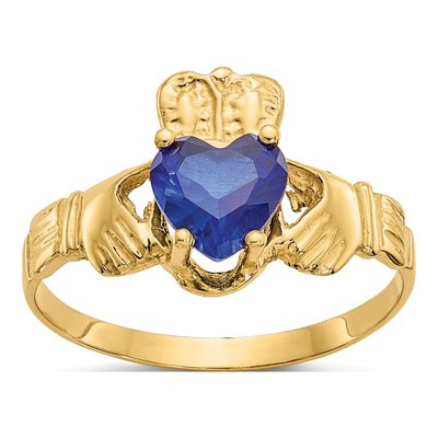 14K Yellow Gold September Birthstone Claddagh Ring