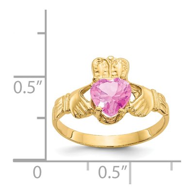 14K Yellow Gold October CZ Claddagh Ring – view 3