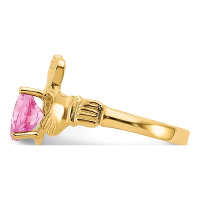 14K Yellow Gold October CZ Claddagh Ring – view 4