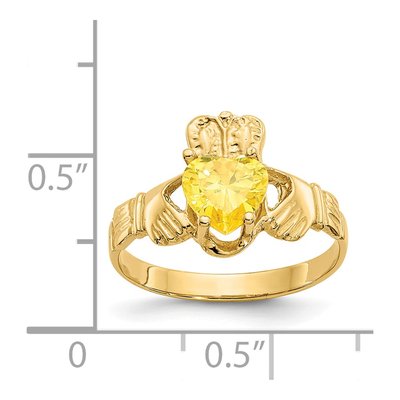 14K Yellow Gold November CZ Claddagh Ring – view 3