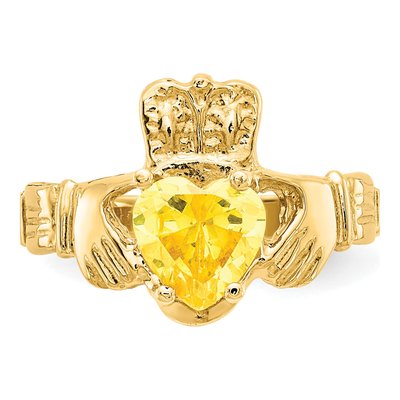 14K Yellow Gold November CZ Claddagh Ring – view 5