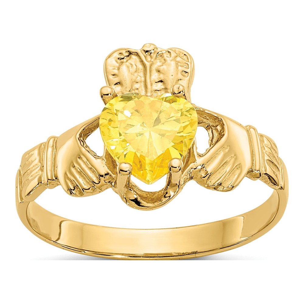 14K Yellow Gold November CZ Claddagh Ring