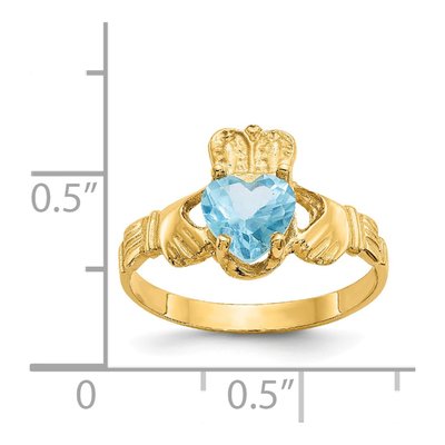 14K Yellow Gold December CZ Claddagh Ring – view 3