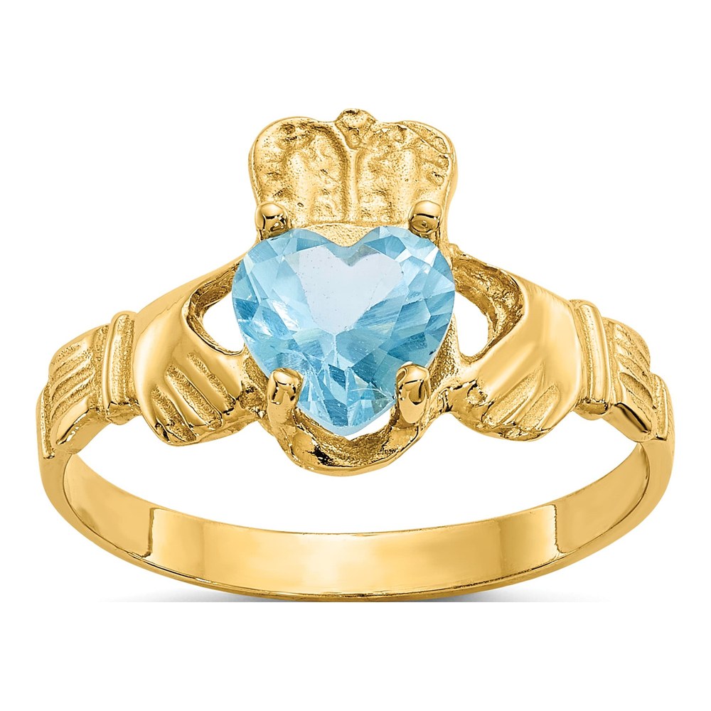 14K Yellow Gold December CZ Claddagh Ring