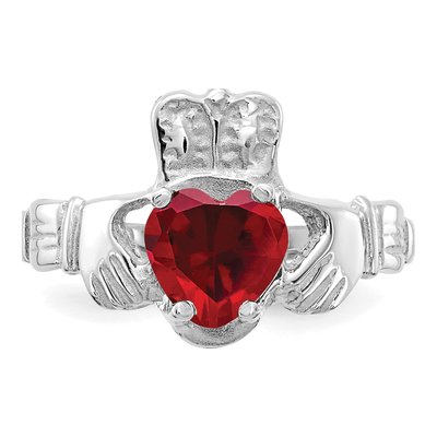 14K White Gold January Birthstone Claddagh Ring – view 5