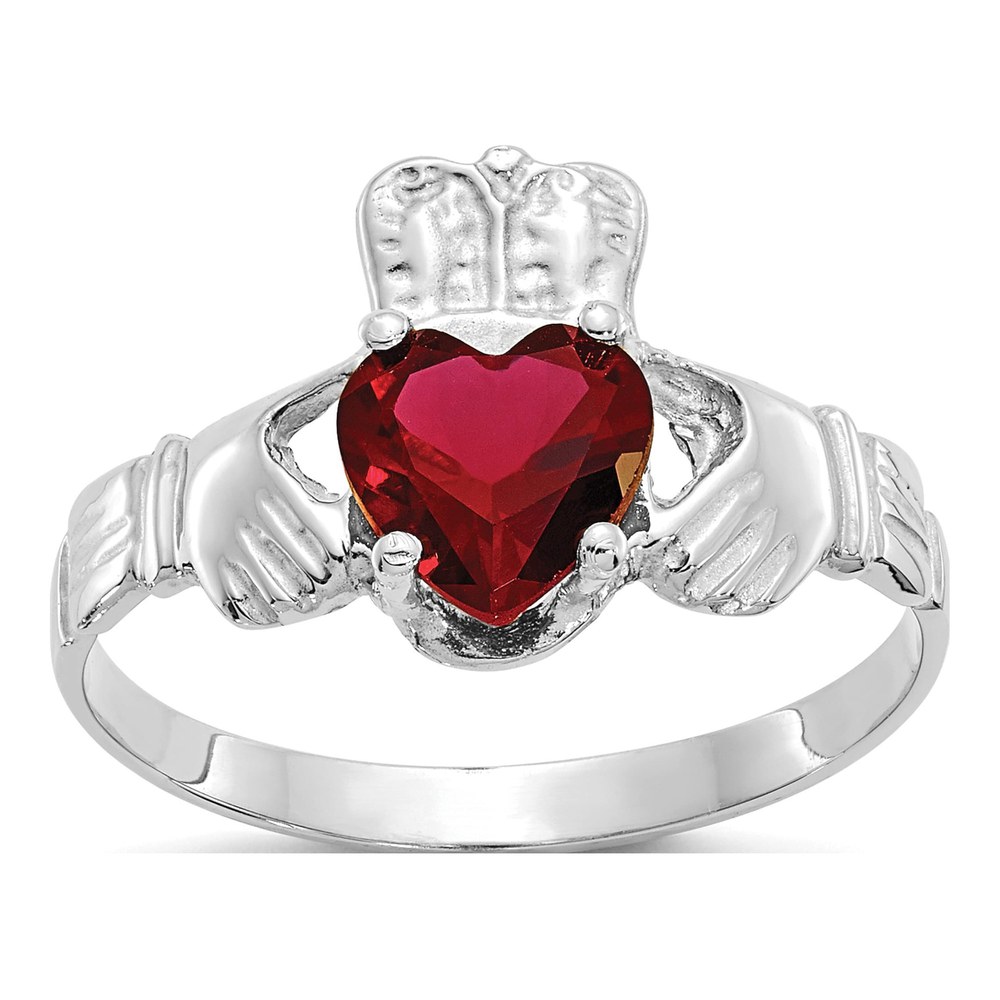 14K White Gold January Birthstone Claddagh Ring