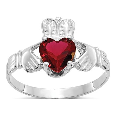 14K White Gold January Birthstone Claddagh Ring