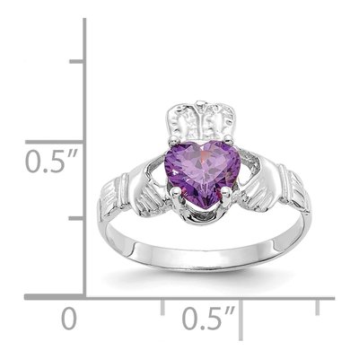 14K White Gold February Birthstone Claddagh Ring – view 3